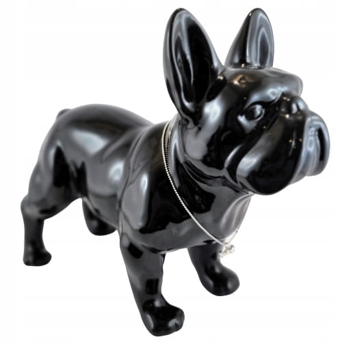 FIGURKA PIES BULDOG CZARNY Z NASZYJNIKIEM