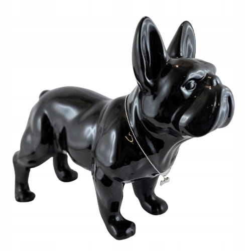 FIGURKA PIES BULDOG CZARNY Z NASZYJNIKIEM