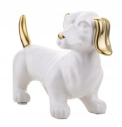FIGURKA OZDOBA PIES JAMNIK BIAŁO ZŁOTY