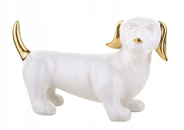FIGURKA OZDOBA PIES JAMNIK BIAŁO ZŁOTY