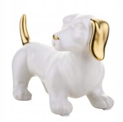 FIGURKA OZDOBA PIES JAMNIK BIAŁO ZŁOTY