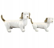 FIGURKA OZDOBA PIES JAMNIK BIAŁO ZŁOTY