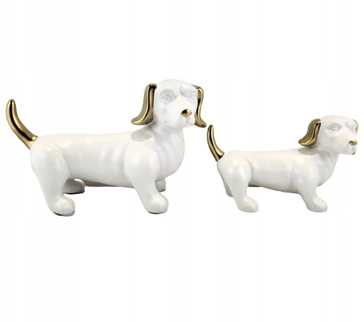 FIGURKA OZDOBA PIES JAMNIK BIAŁO ZŁOTY