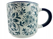 KUBEK CERAMICZNY BIAŁO - NIEBIESKI WZÓR 390ml