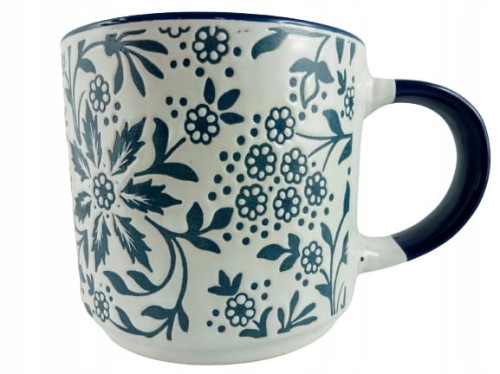 KUBEK CERAMICZNY BIAŁO - NIEBIESKI WZÓR 390ml