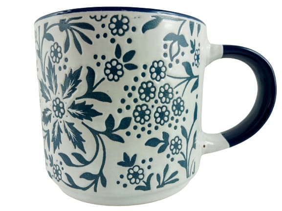 KUBEK CERAMICZNY BIAŁO - NIEBIESKI WZÓR 390ml