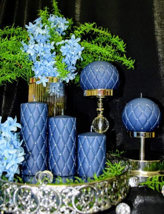 ŚWIECA OZDOBNA FLORENCJA GRANATOWA MATOWA H14cm