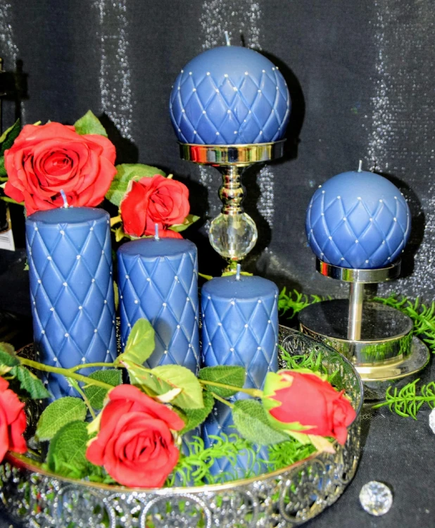 ŚWIECA OZDOBNA FLORENCJA GRANATOWA MATOWA H14cm