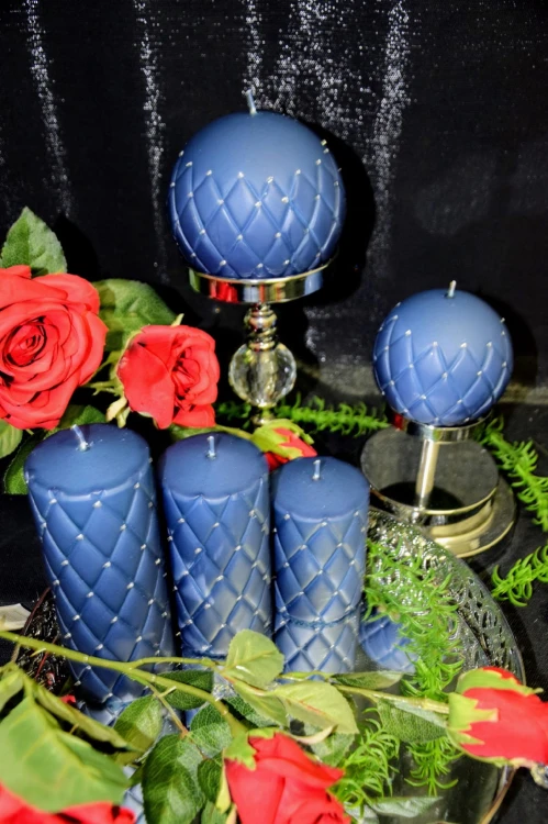 ŚWIECA OZDOBNA FLORENCJA GRANATOWA MATOWA H14cm