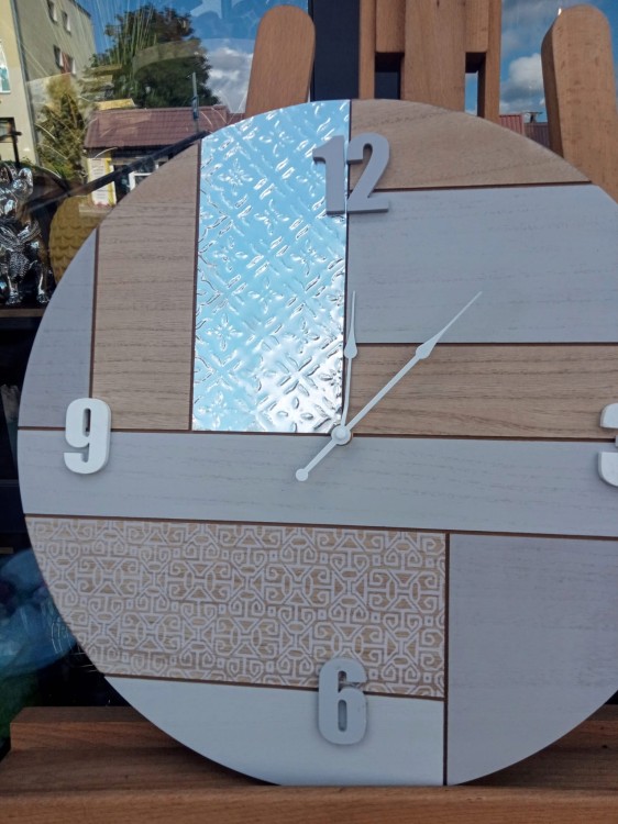 ZEGAR BEŻOWO-SREBRNY OKRĄGŁY