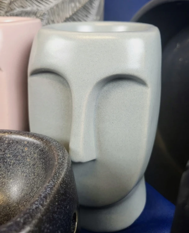 KOMINEK CERAMICZNY DO WOSKÓW, OLEJKÓW ZAPACHOWYCH TWARZ SZARY