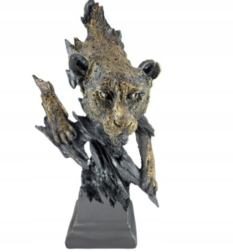 PANTERA PUMA NA PODSTAWIE SZARO-ZŁOTA 38,5 CM