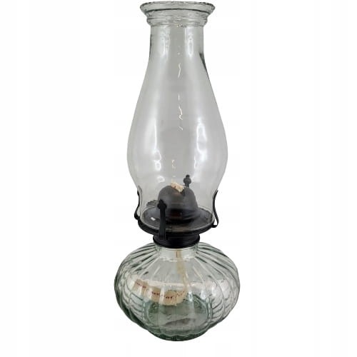 DUŻA SZKLANA LAMPA NAFTOWA Z BAWEŁNIANYM KNOTEM 33,5 CM