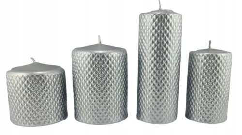 ŚWIECA CADIZ WALEC FI9 SREBRNY H8,5CM I H11CM, WALEC FI7 H11CM, H17CM