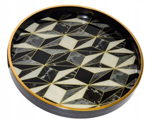 ELEGANCKA SZKLANA TACA WZÓR GEOMETR. 36,7X36,7X4CM