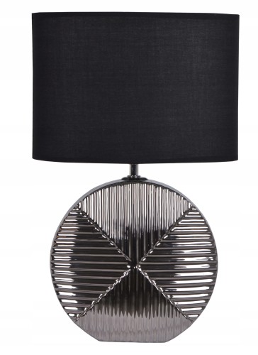 LAMPA CERAMICZNA SREBRNA Z CZARNYM ABAŻUREM