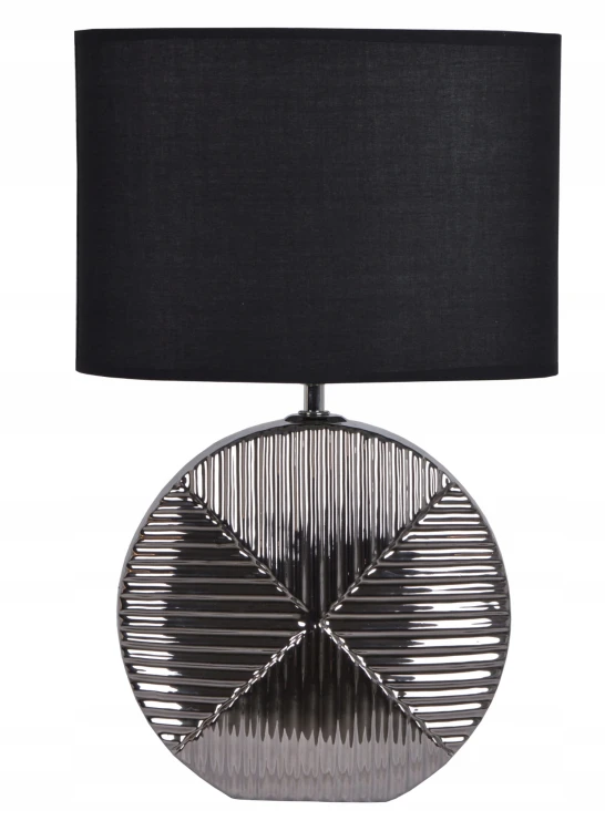 LAMPA CERAMICZNA SREBRNA Z CZARNYM ABAŻUREM