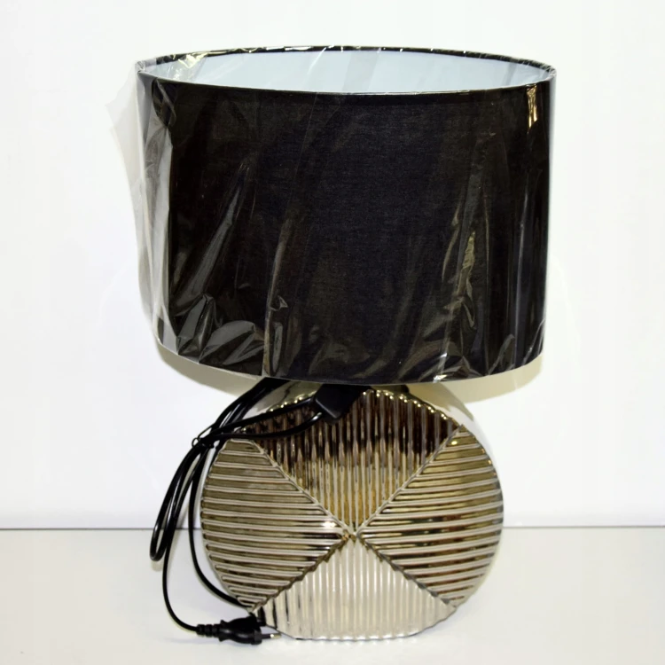LAMPA CERAMICZNA SREBRNA Z CZARNYM ABAŻUREM
