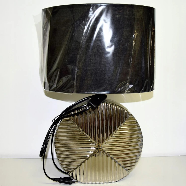 LAMPA CERAMICZNA SREBRNA Z CZARNYM ABAŻUREM