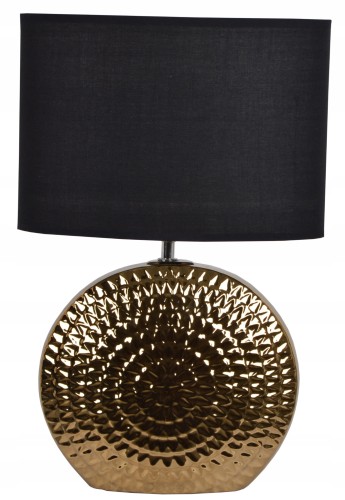 LAMPA CERAMICZNA ZŁOTA Z CZARNYM ABAŻUREM OKRĄGŁA
