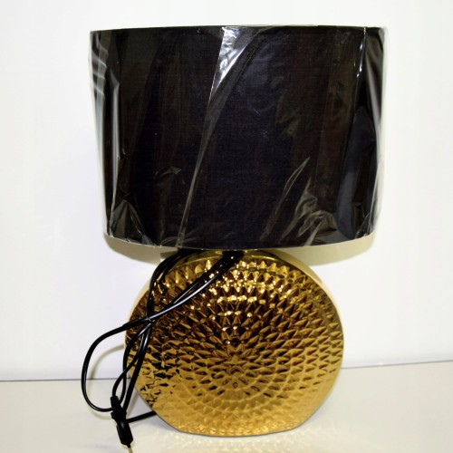 LAMPA CERAMICZNA ZŁOTA Z CZARNYM ABAŻUREM OKRĄGŁA