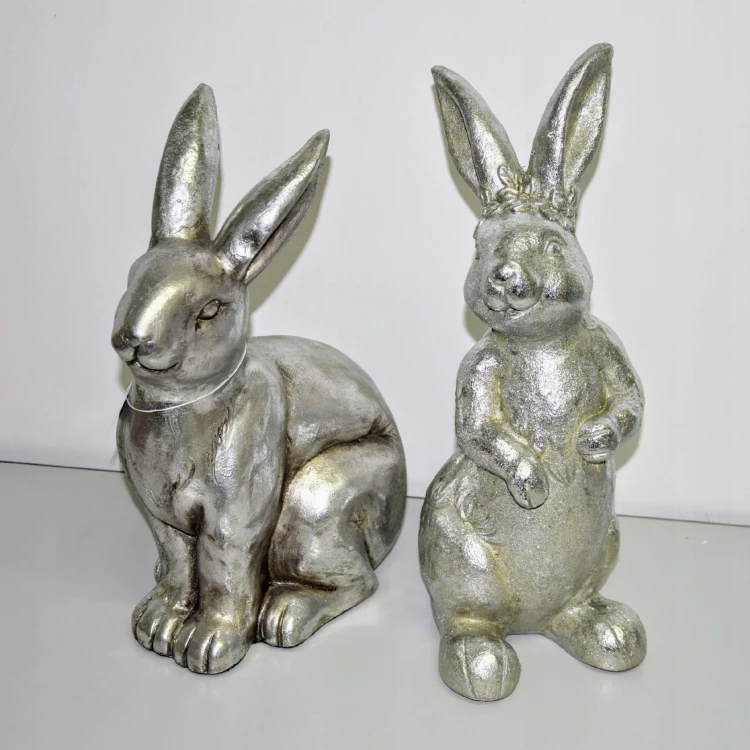 ZAJĄC DUŻY SREBRNY 'POSTARZANY' 45 CM