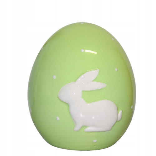 CERAMICZNE ZIELONE JAJKO Z BIAŁYM ZAJĄCZKIEM 14CM