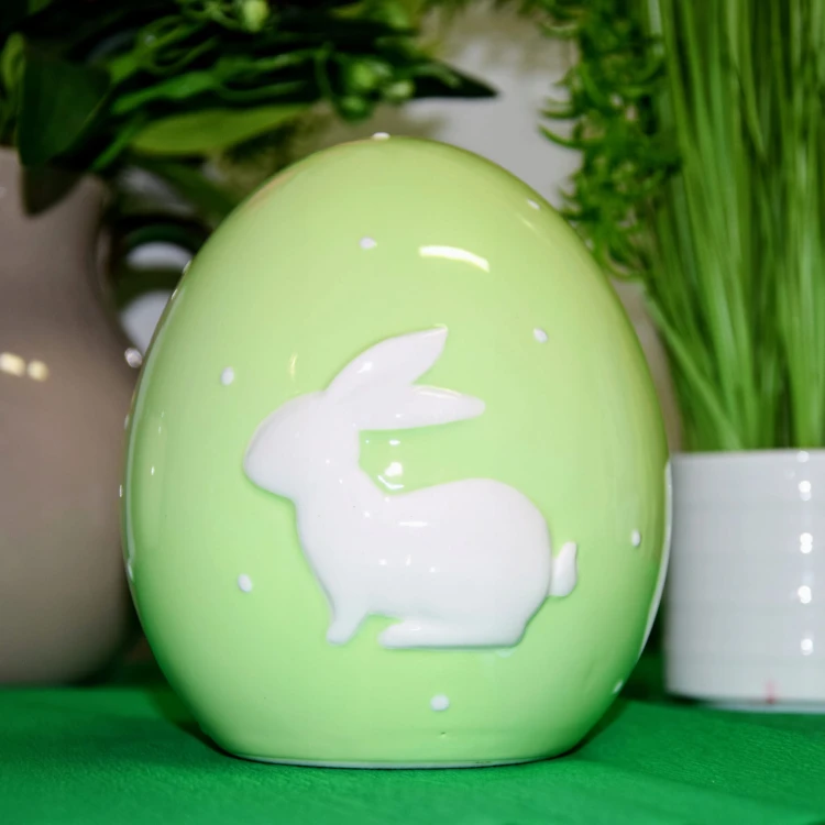 CERAMICZNE ZIELONE JAJKO Z BIAŁYM ZAJĄCZKIEM 14CM