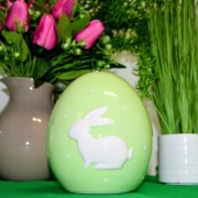 CERAMICZNE ZIELONE JAJKO Z BIAŁYM ZAJĄCZKIEM 14CM