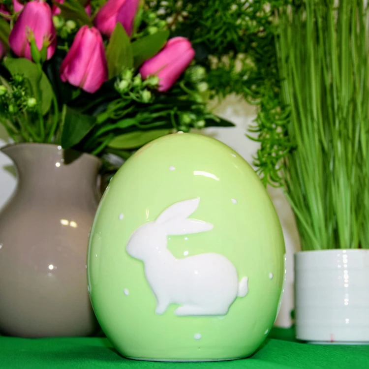 CERAMICZNE ZIELONE JAJKO Z BIAŁYM ZAJĄCZKIEM 14CM