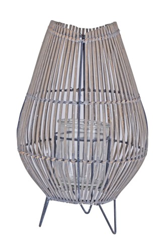LATARNIA SZARA ZE SZKLANYM WKŁADEM MAŁA 24 X 38 CM