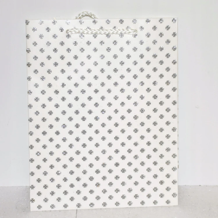 TOREBKA UPOMINKOWA BIAŁO-SREBRNA-BROKAT 18X23X10CM 3 WZORY