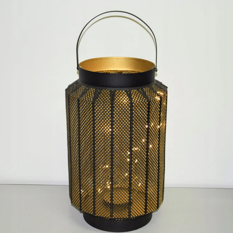 LAMPION METALOWY CZARNY Z LAMPKAMI LED 21/31