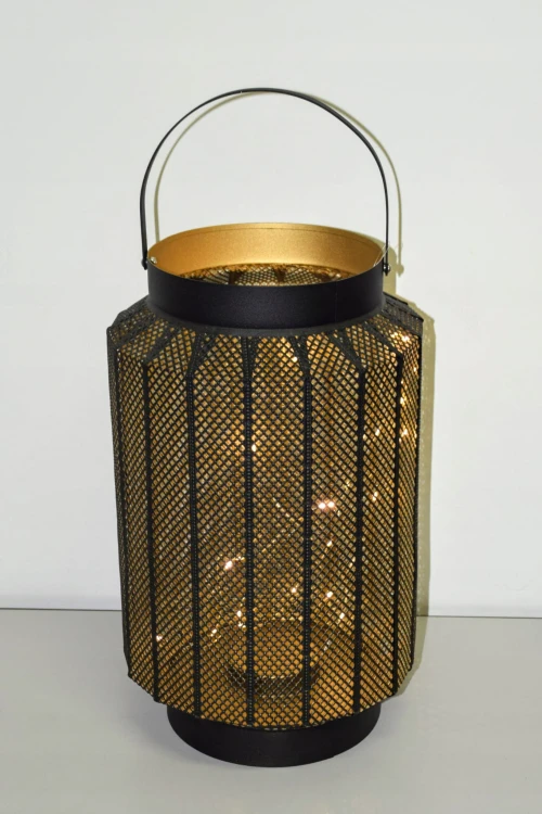 LAMPION METALOWY CZARNY Z LAMPKAMI LED 21/31