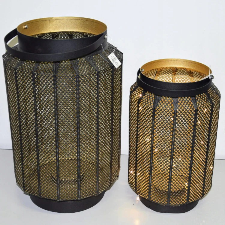 LAMPION METALOWY CZARNY Z LAMPKAMI LED 21/31