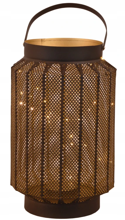 LAMPION METALOWY CZARNY Z LAMPKAMI LED 26X40