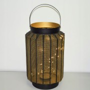 LAMPION METALOWY CZARNY Z LAMPKAMI LED 26X40