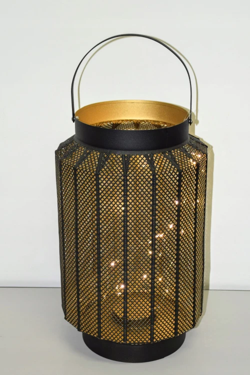 LAMPION METALOWY CZARNY Z LAMPKAMI LED 26X40