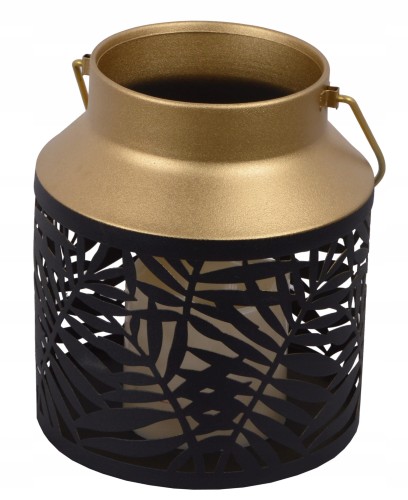 LAMPION CZARNO-ZŁOTY ZE ŚWIECĄ LED MAŁY 15/18CM