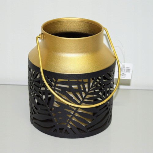 LAMPION CZARNO-ZŁOTY ZE ŚWIECĄ LED MAŁY 15/18CM