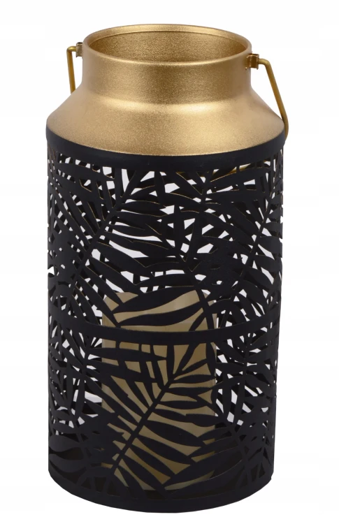 LAMPION CZARNO-ZŁOTY ZE ŚWIECĄ LED H29CM