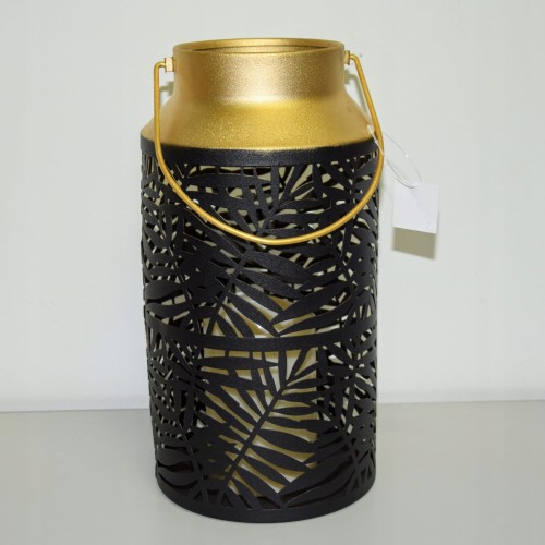 LAMPION CZARNO-ZŁOTY ZE ŚWIECĄ LED H29CM