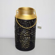LAMPION CZARNO-ZŁOTY ZE ŚWIECĄ LED H29CM