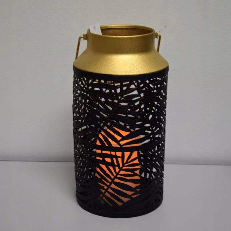 LAMPION CZARNO-ZŁOTY ZE ŚWIECĄ LED H29CM