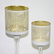 KIELICH SZKLANY BIAŁO-ZŁOTY NISKI w paski