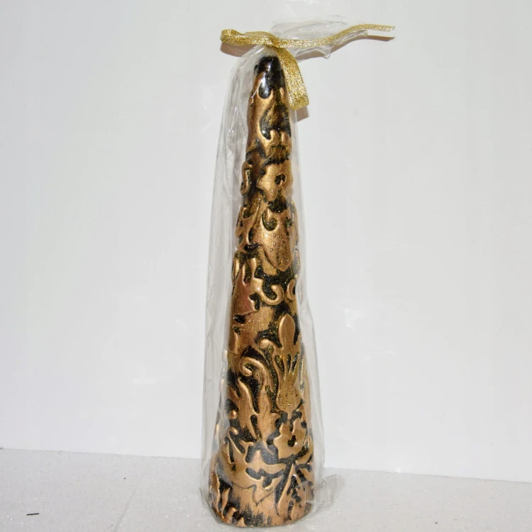 ŚWIECA STOŻKOWA ORNAMENT ZŁOTA 29CM