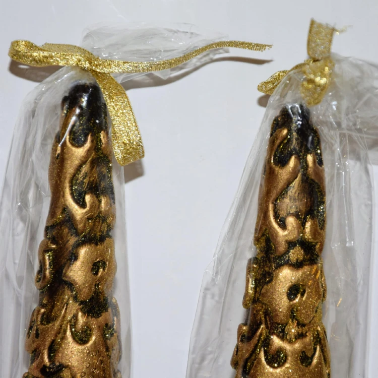 ŚWIECA STOŻKOWA ORNAMENT ZŁOTA 29CM