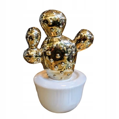 DEKORACJA OZDOBA KAKTUS CERAMICZNY BIAŁO ZŁOTY