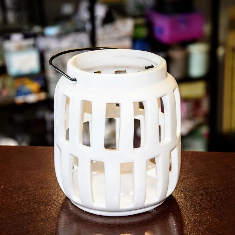 LAMPION CERAMICZNY BIAŁY MAŁY 13cm