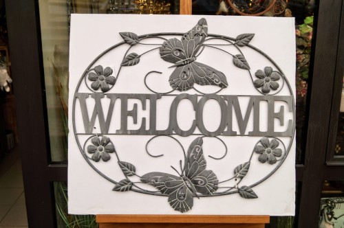 DEKORACJA ŚCIENNA MOTYLE WELCOME 74x64x2